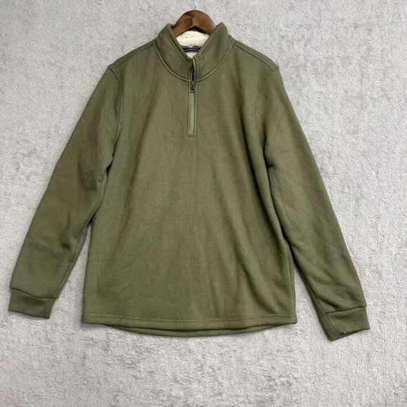 NWOT BC Clothing Co. Heritage Olive Green Men's M Sherpa Waffle Knit Quarter-Zip - Picture 2 of 10
